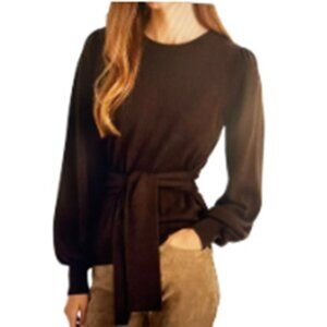 Lauren Ralph Lauren Puffed Sleeve Cotton-Blend Sweater Brown NWT  Medium